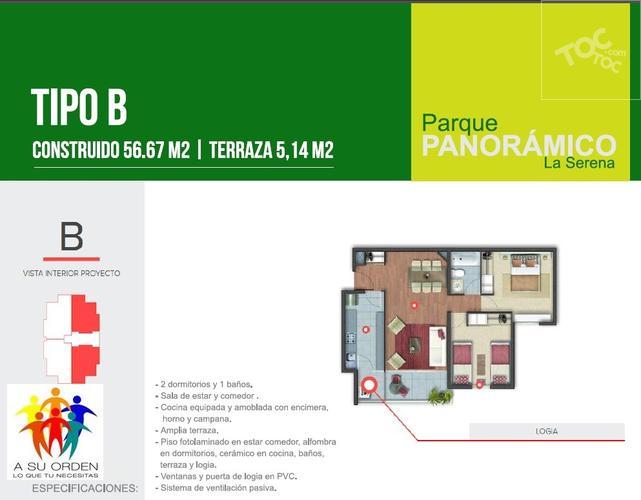 DEPARTAMENTOS NUEVOS EN VENTA, PARQUE PANORÁMICO, LA SERENA. DESDE 2742 UF