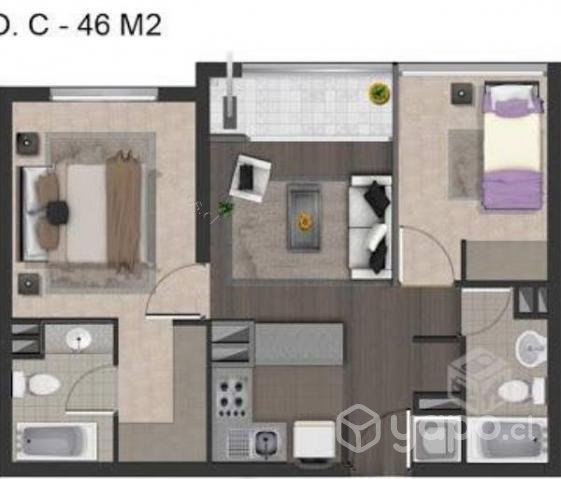 Departamento en Concepción de 2 dormitorios 2 baño